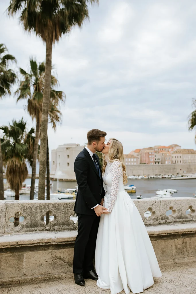 wedding couple in dubrovnik old town, ploce gate